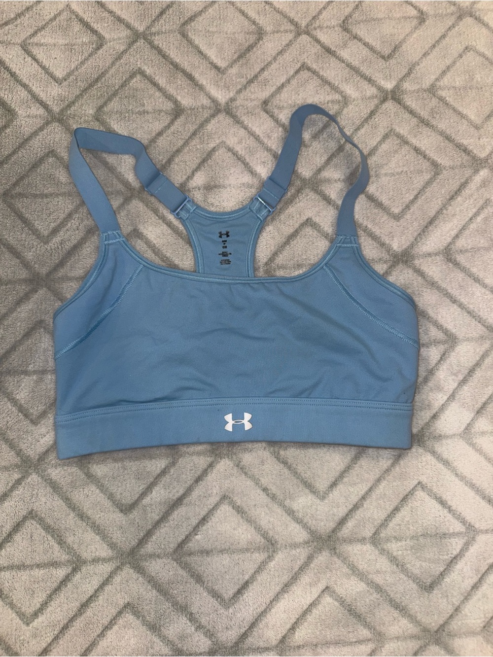 Under Armour Light Blue Racerback Sports Bra with White Logo